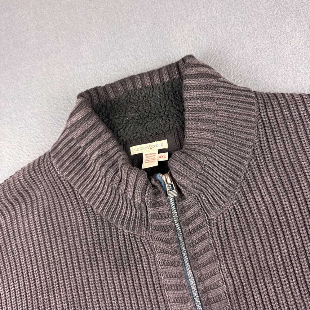 Carbon2Cobalt Sweater Men's 2XL Black Full Zip Mock Neck Ribbed Cotton Cardigan